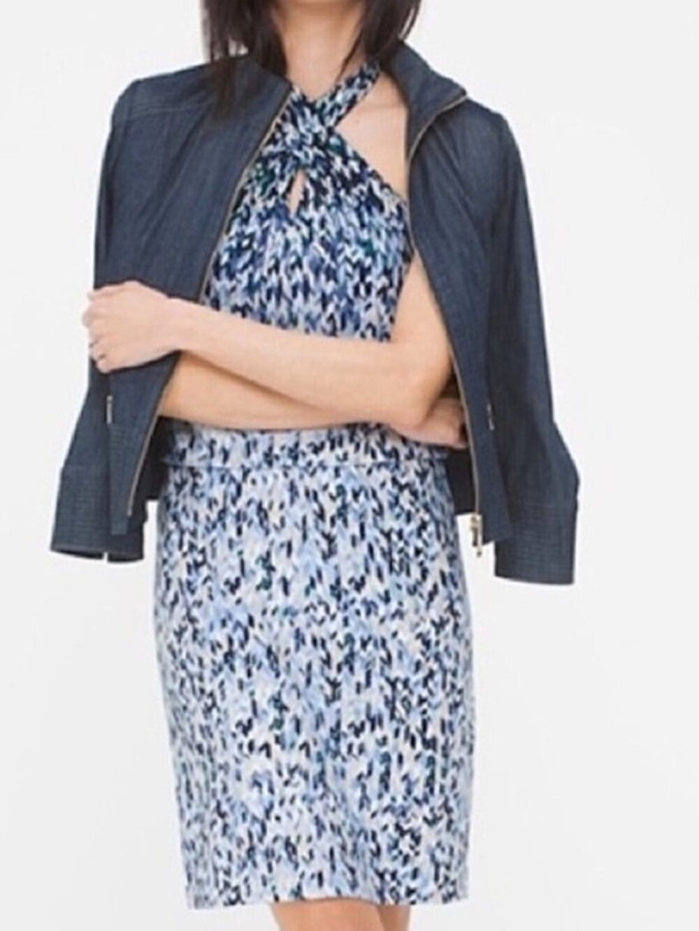 White House Black Market Noble Blue Halter Dress size M